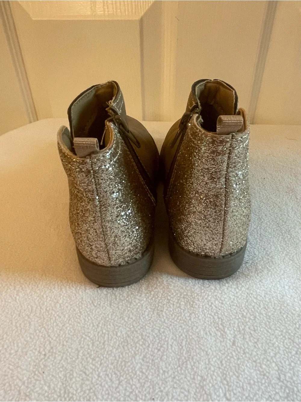 Carter's Taupe Girls Chelsea Boots with Glitter Heel Accent